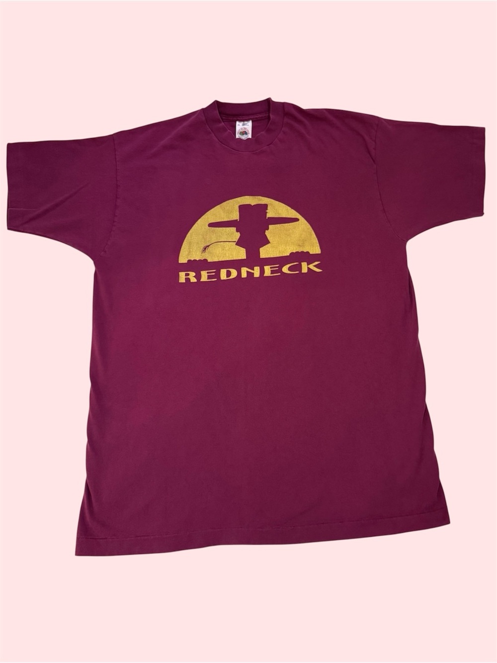 Vintage 90s Fruit of the Loom Redneck Graphic Tee Single Stitch Dark Red XL